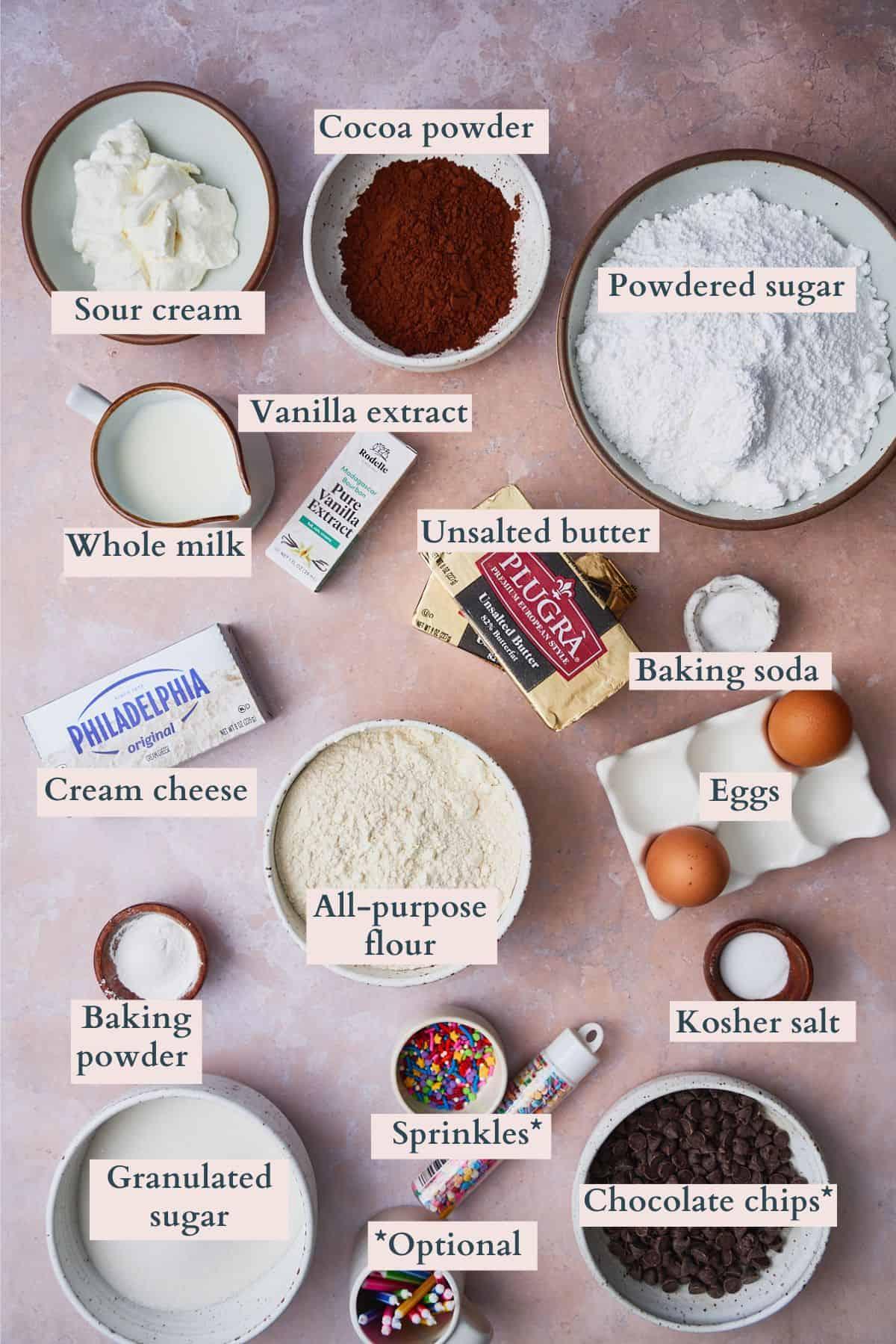 Ingredients for nutella cake being laid out on a kitchen table