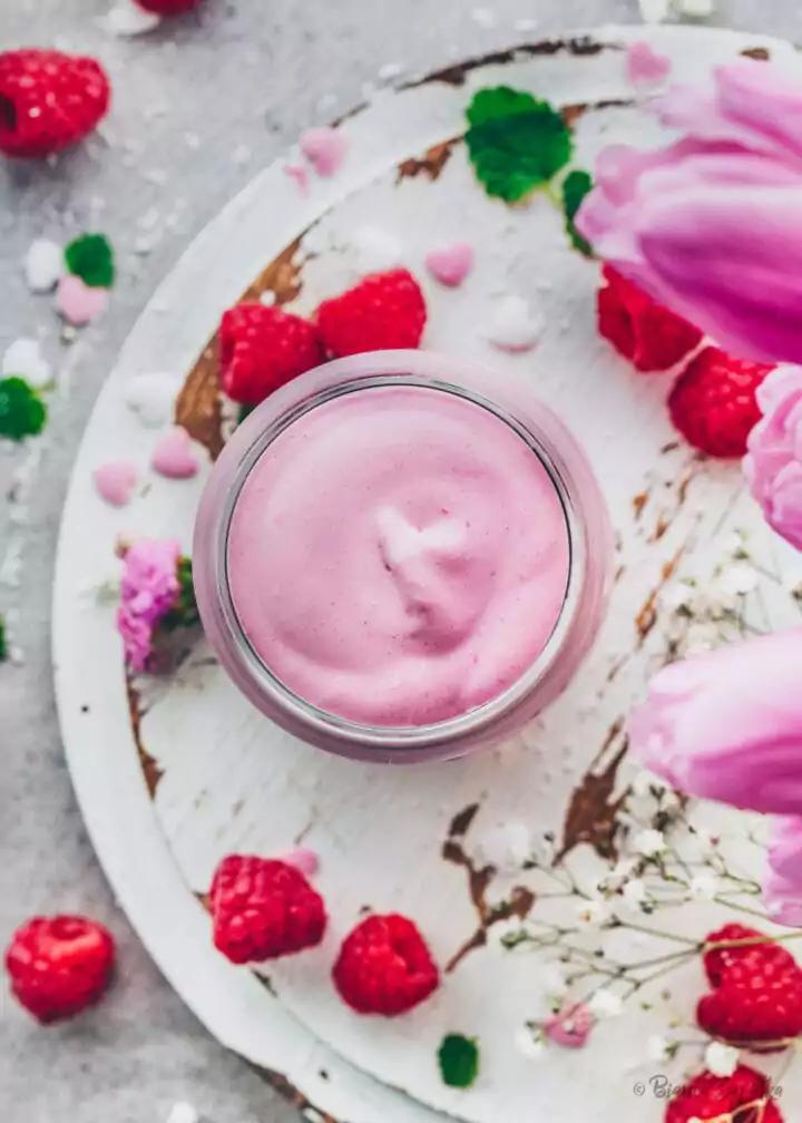 layered raspberry rose hibiscus parfait in glass