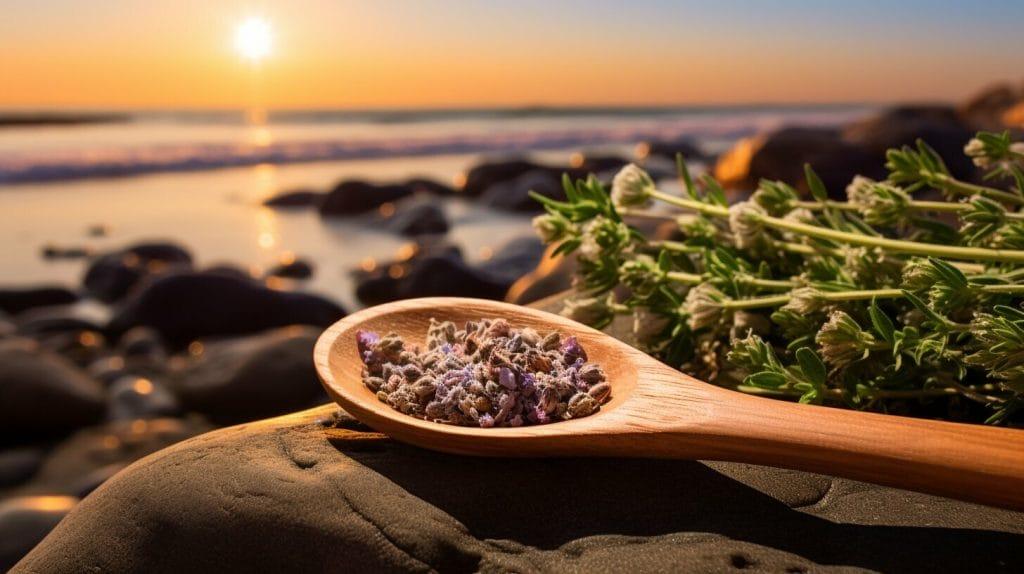 Overhead shot of the Pink Salt Sunset Refresher ingredients laid out on a wooden surface