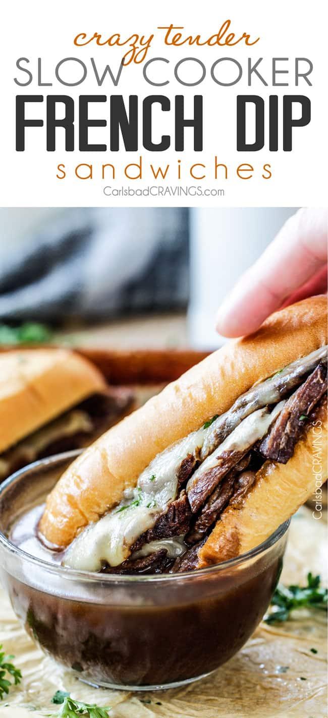 slow cooker french dip sandwiches camping scene