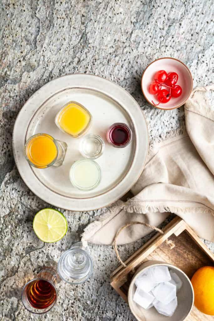 ingredients laid out for hurricane protein smoothie on a countertop