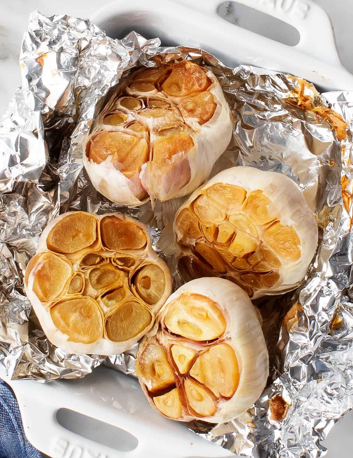 Roasted garlic bulb, golden brown and fragrant