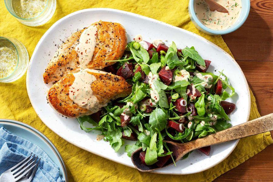 beet greens chicken salad with lemon vinaigrette