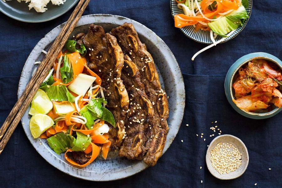 grilled korean bbq short ribs with kimchi slaw