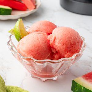 high-angle shot of summer sorbet and fresh watermelon