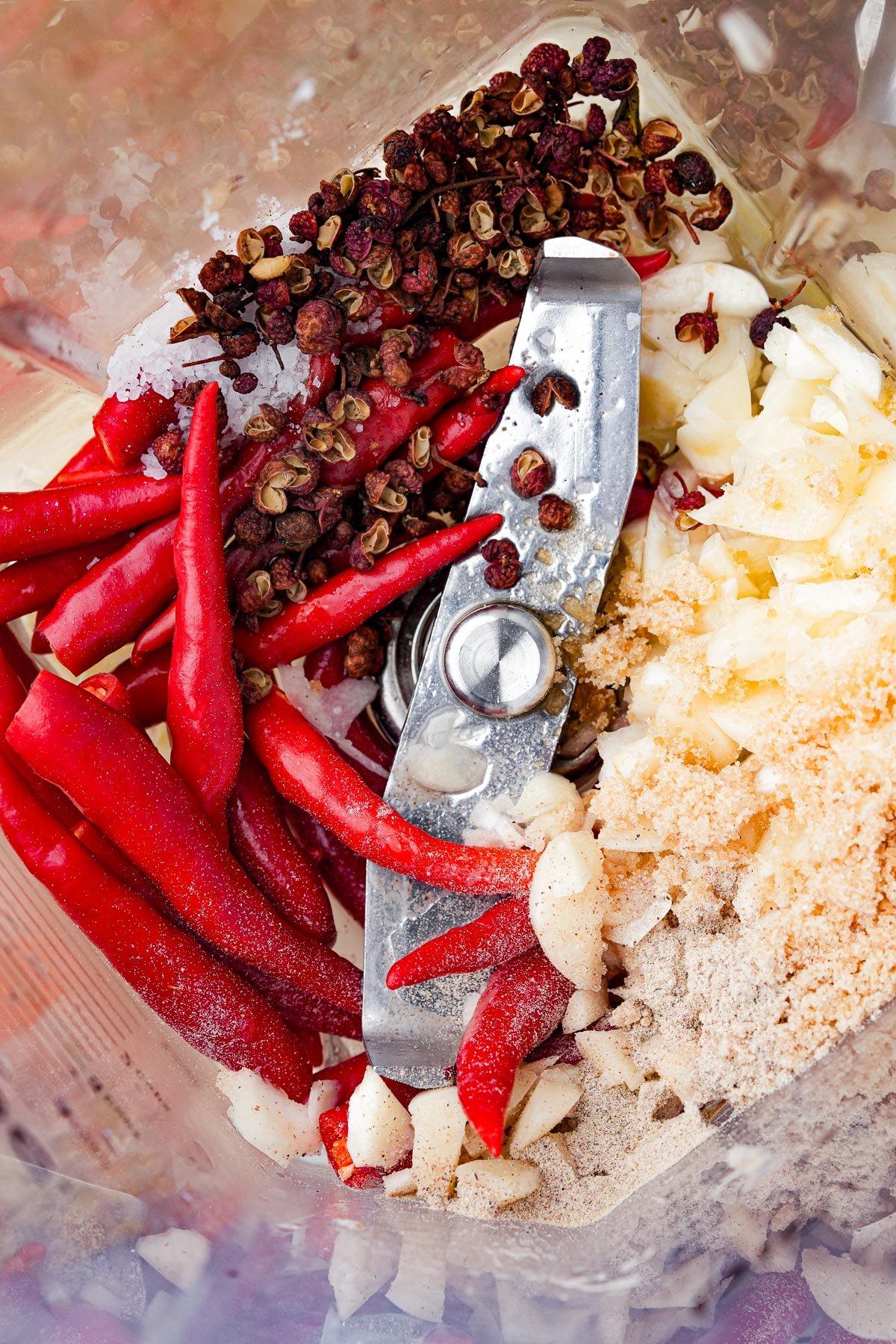 close-up of diced habanero peppers being prepared