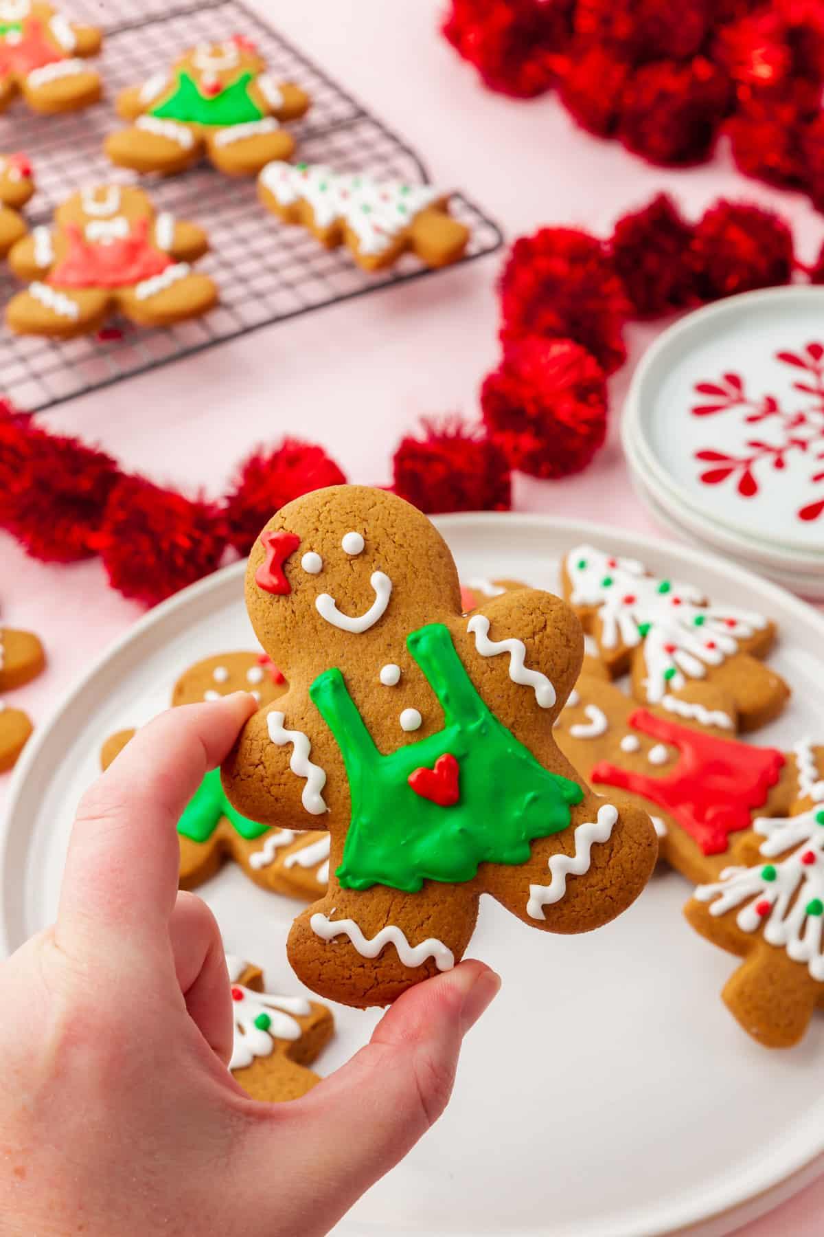 a person decorating gingerbread protein cheer with icing
