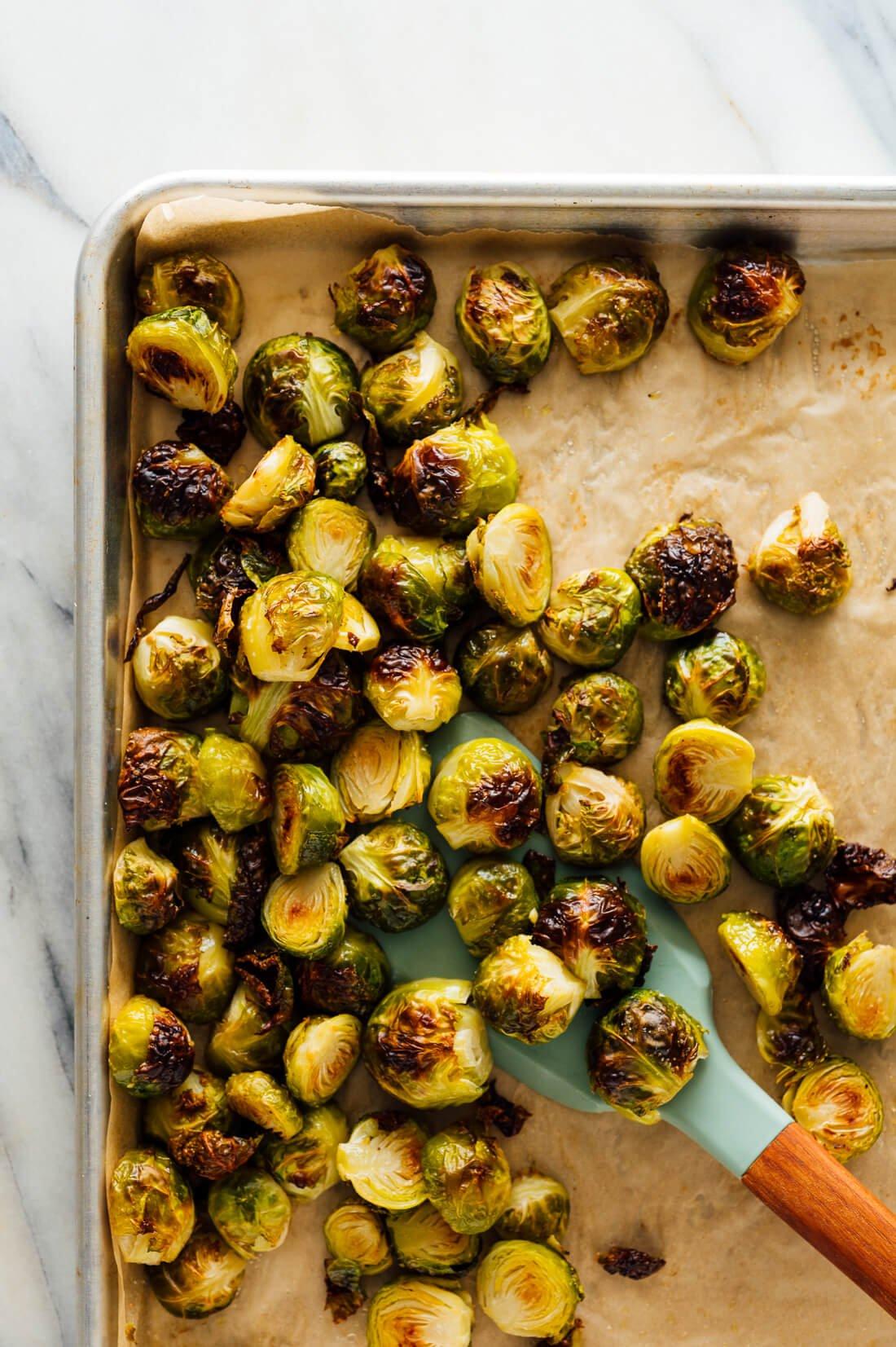 Brussels sprouts roasting in the oven