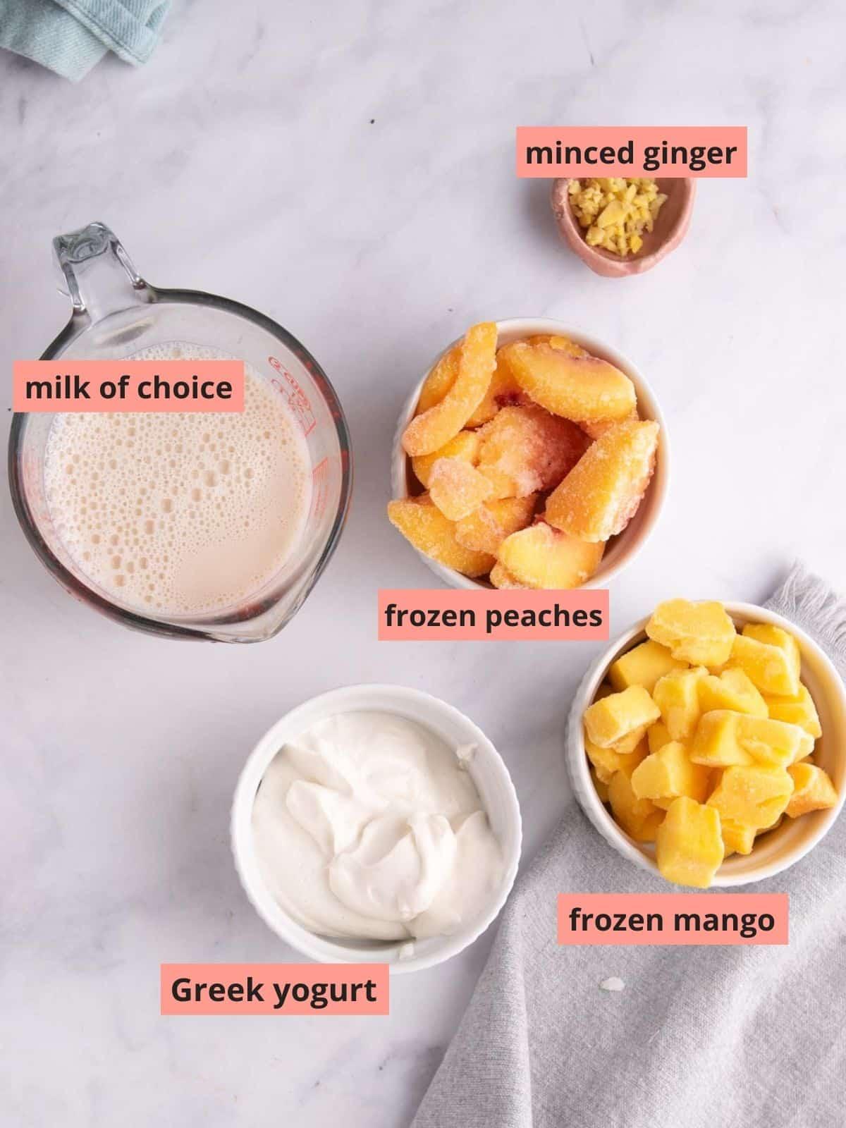 ingredients for ginger peach yogurt parfait