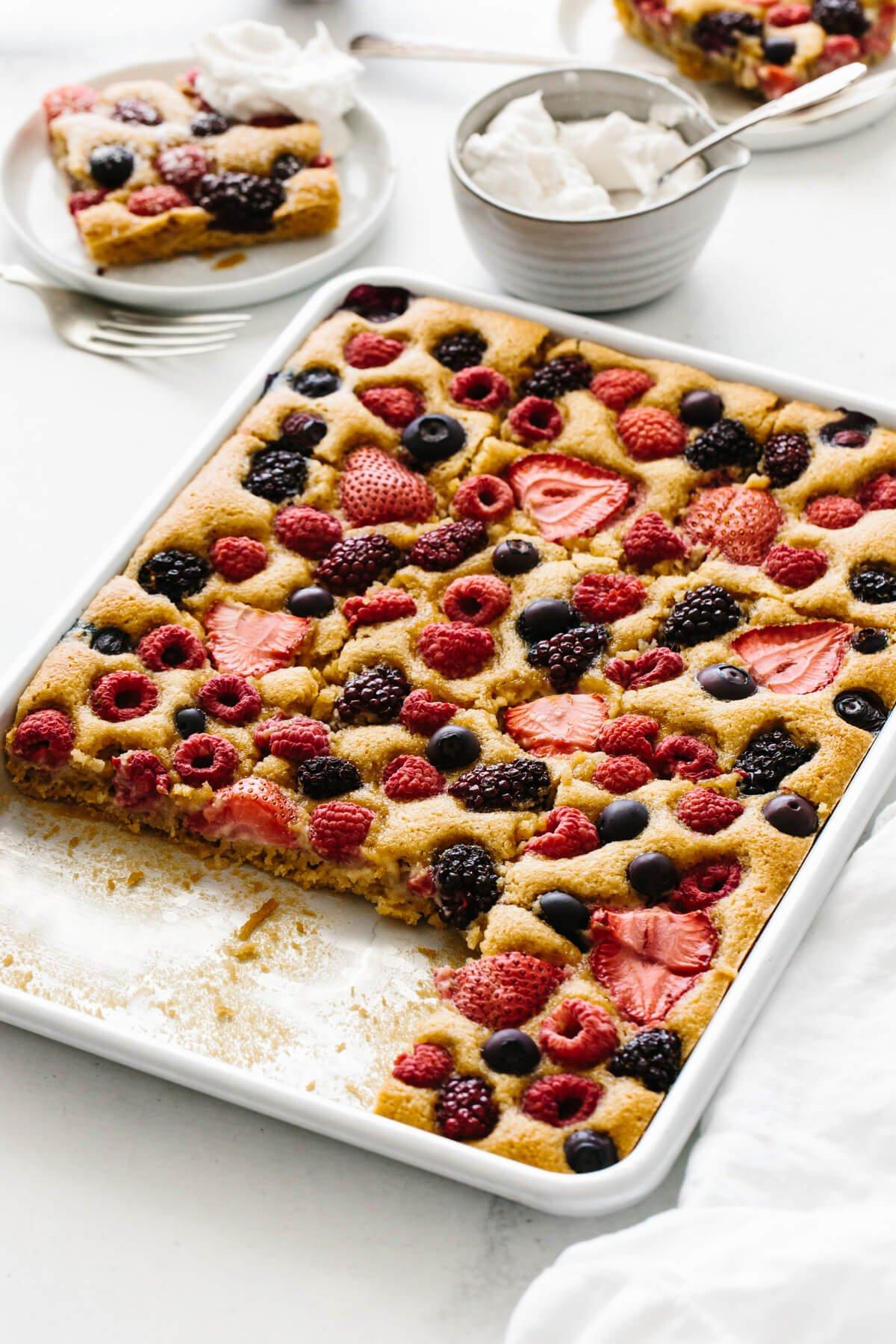 baking pan filled with berry dessert