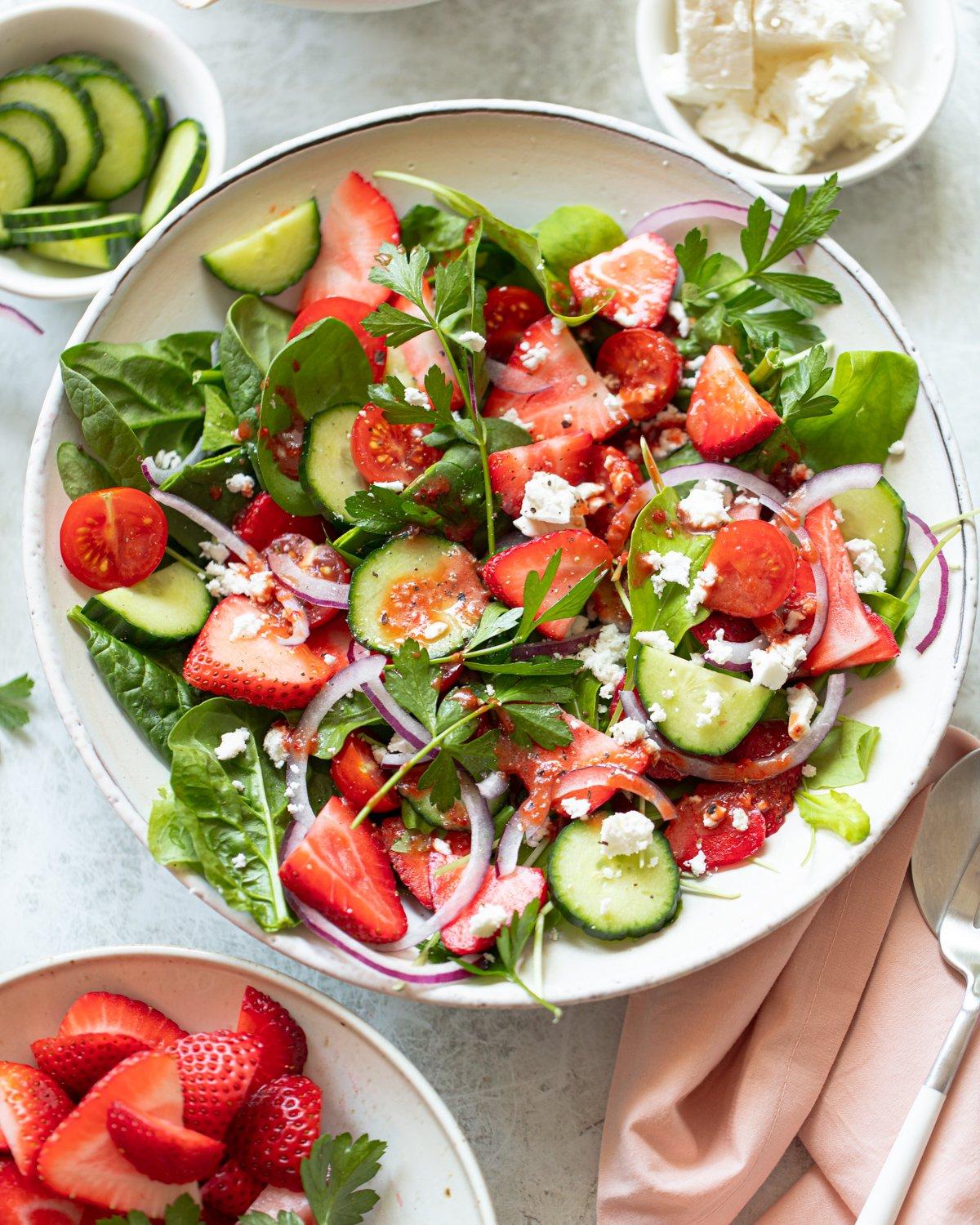 vibrant strawberry feta salad with balsamic glaze