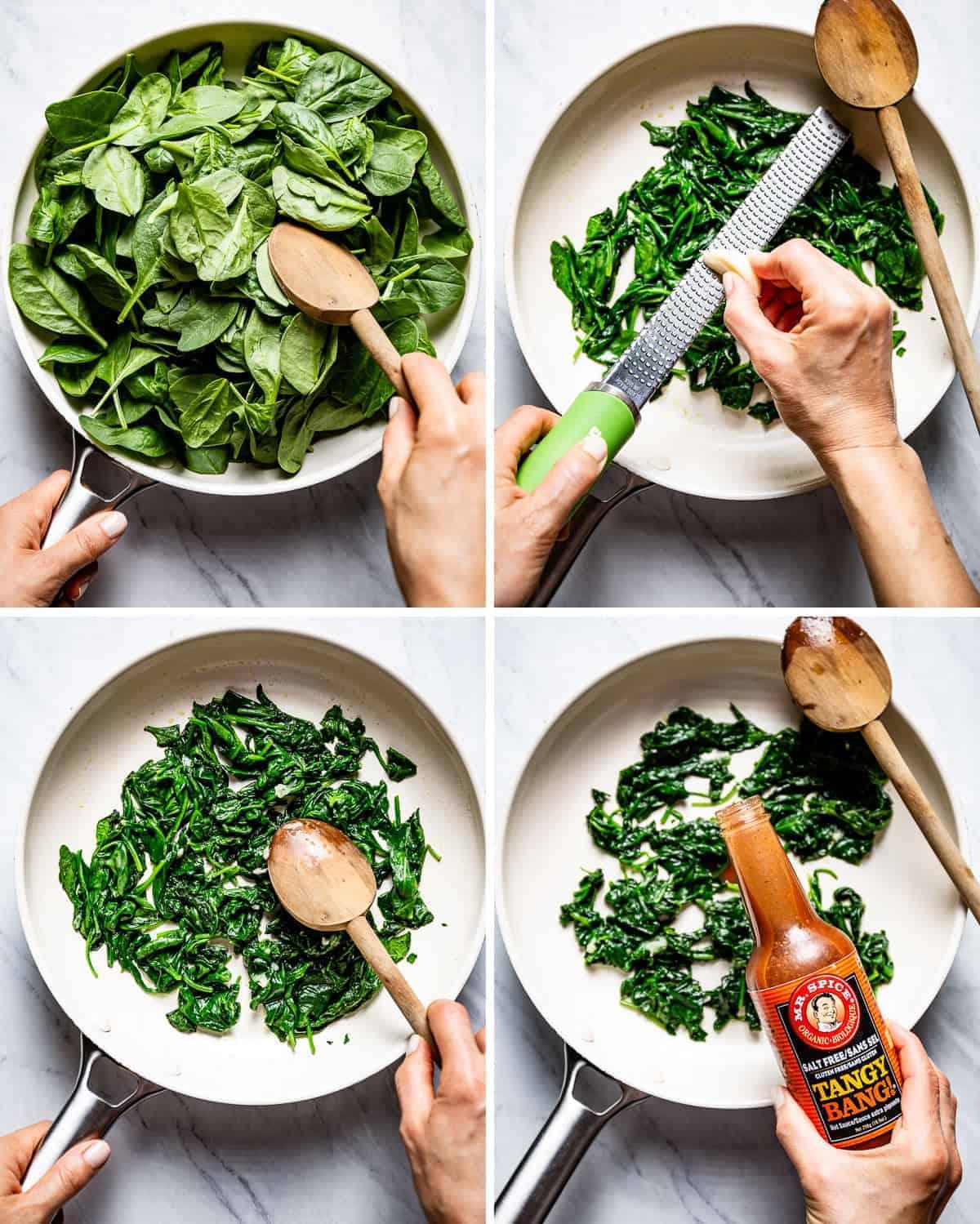 a person cooking spinach and ricotta quesadillas in a kitchen