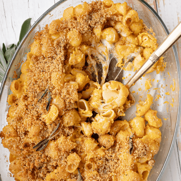 close up of apple sage vegan mac