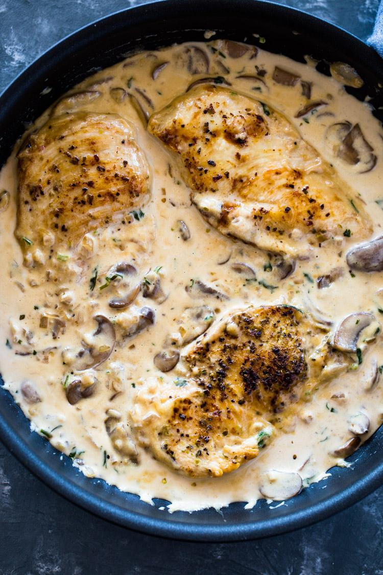 creamy mushroom chicken keto plated