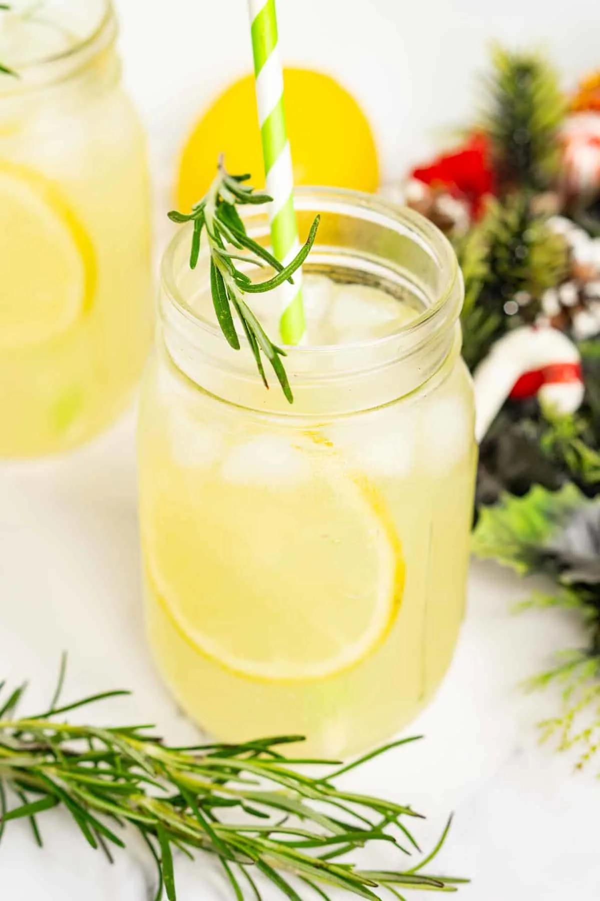 close up shot of slow cooker rosemary lemonade
