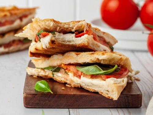 Ingredients laid out for making Caprese Paninis