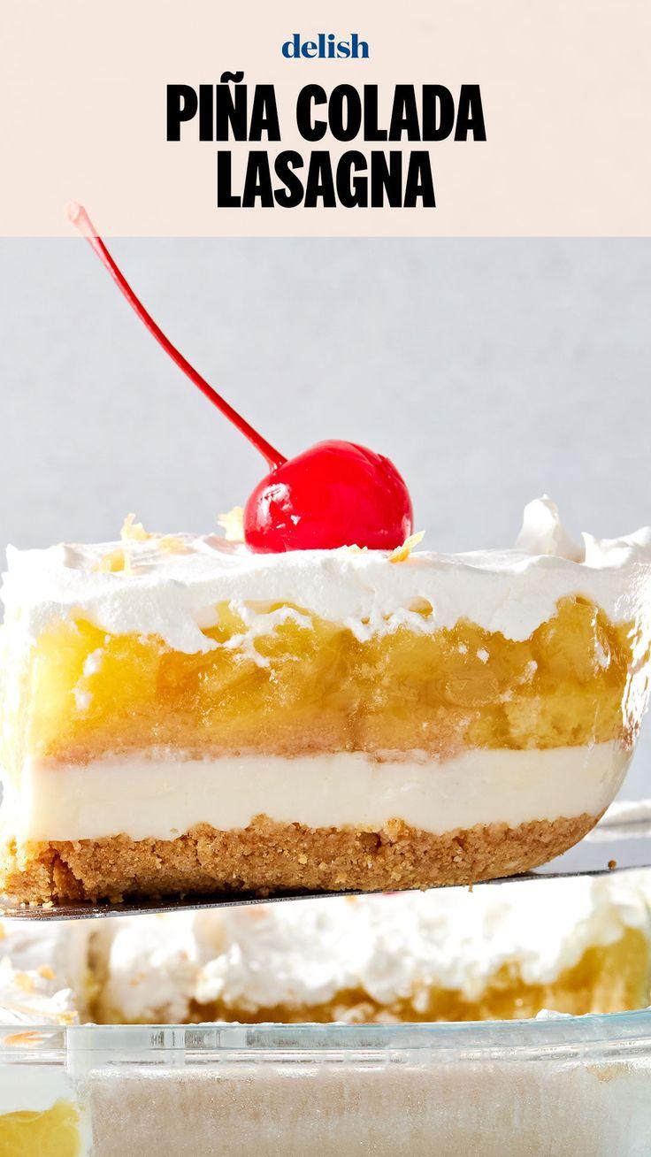 Close-up of a slice of Pina Colada Lasagna