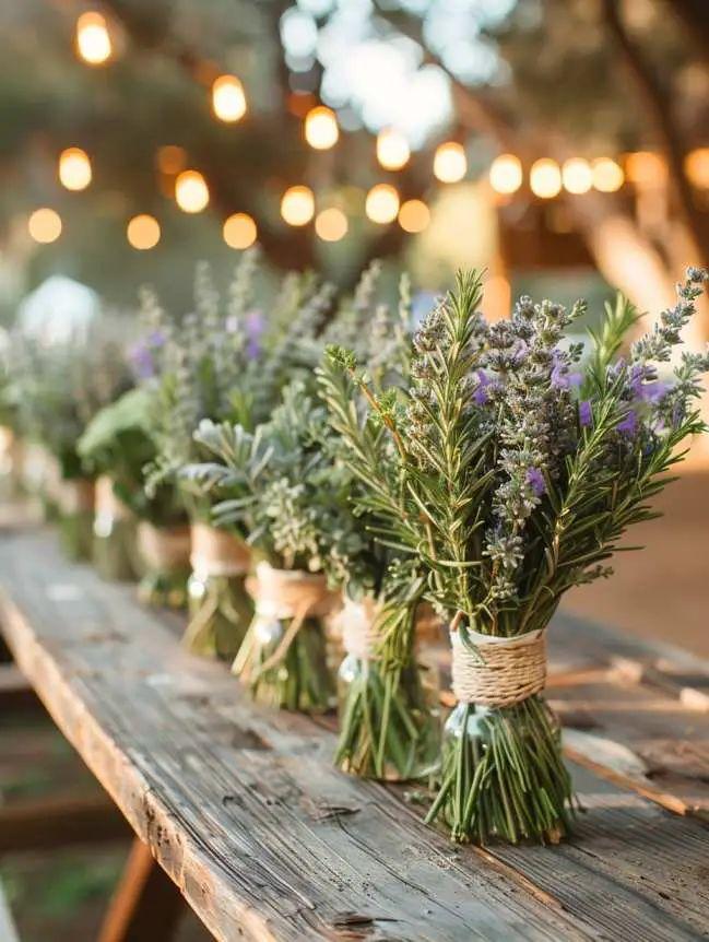 a rustic bowl filled with lavender and rosemary chili, garnished with fresh lavender sprigs, placed on a wooden table with a cozy, warm lighting