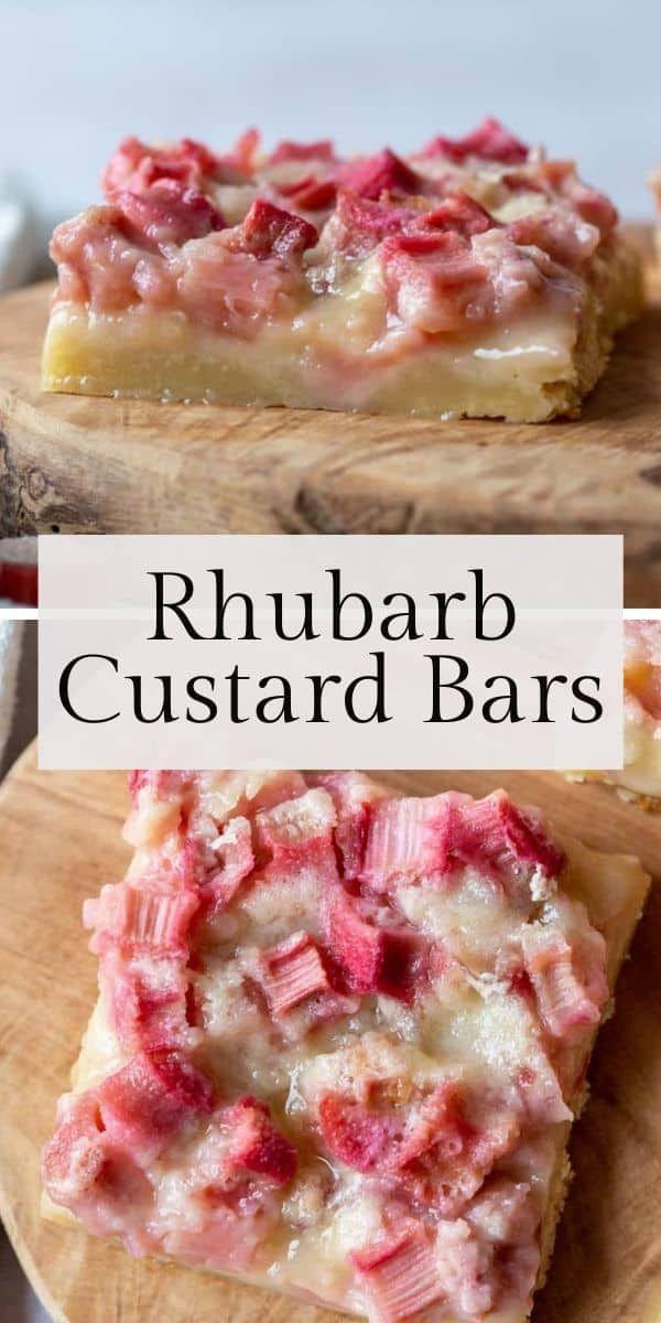 Coconut Rhubarb Custard Bars on a wooden cutting board
