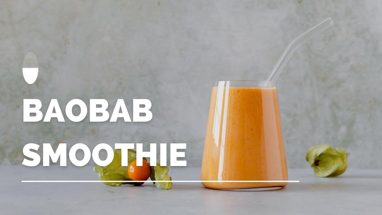 vibrant berry baobab smoothie in a glass