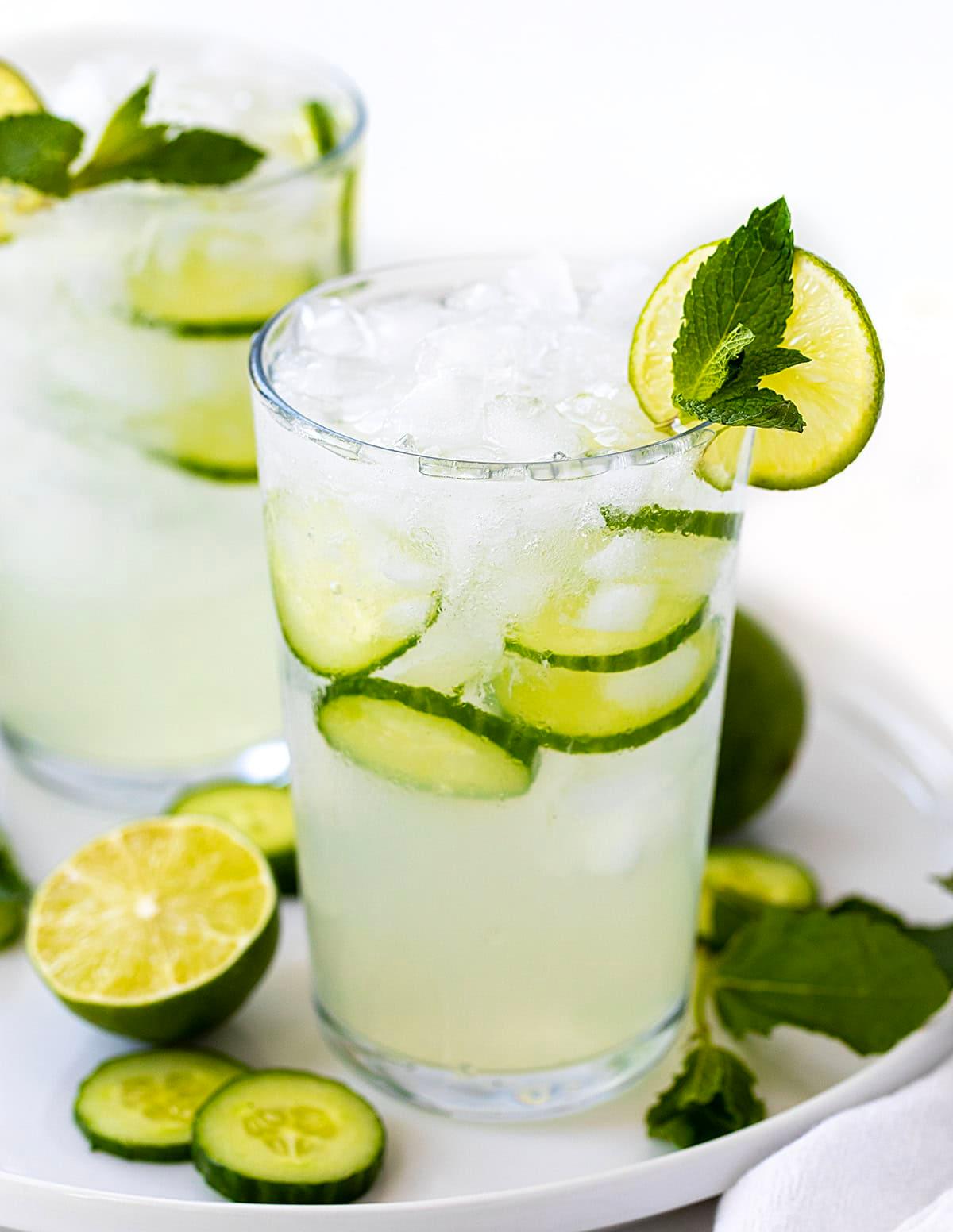 glass of refreshing cucumber mint cocktail