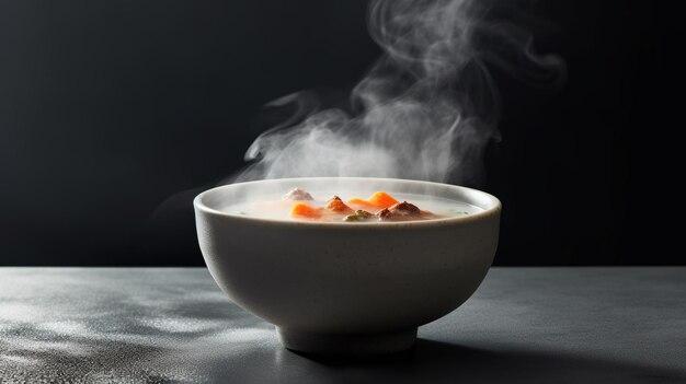 close up shot of steam rising from a bowl of cajun soup