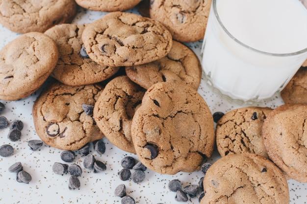 a close-up shot of freshly baked chocolate chip cookies arranged on a plate
