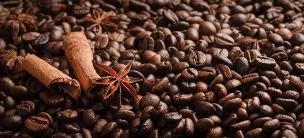 close-up shot of star anise pods and coarsely ground coffee beans
