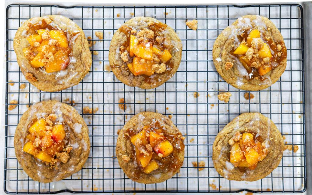a batch of gluten-free cobbler cookies cooling on a wire rack