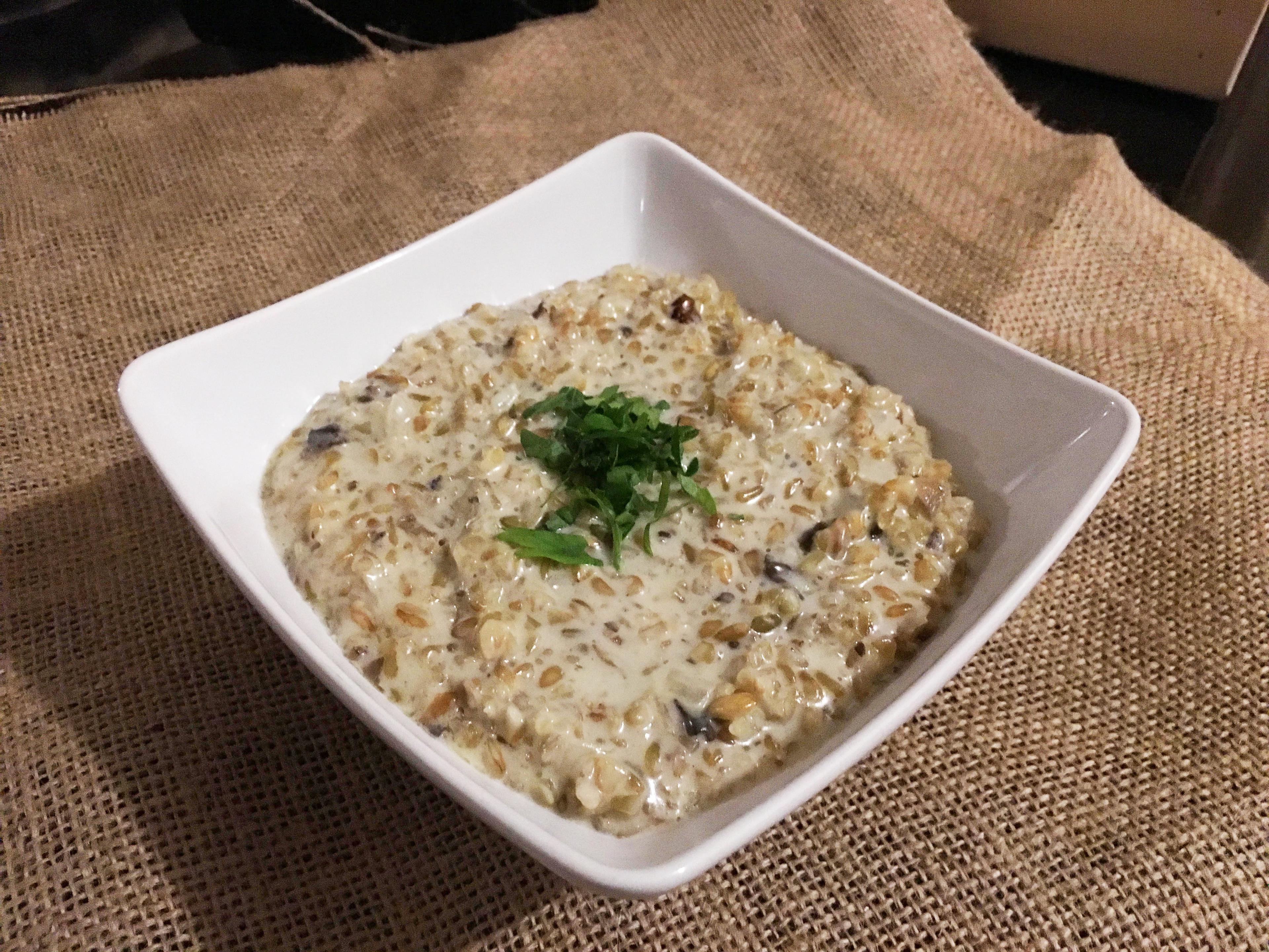close up of Freekeh Cream Cheese being made
