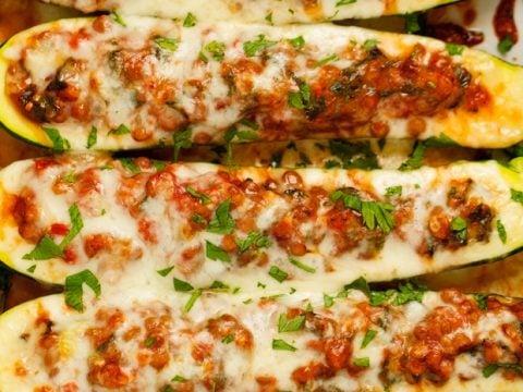 Curried Lentil and Vegetable Stuffed Zucchini