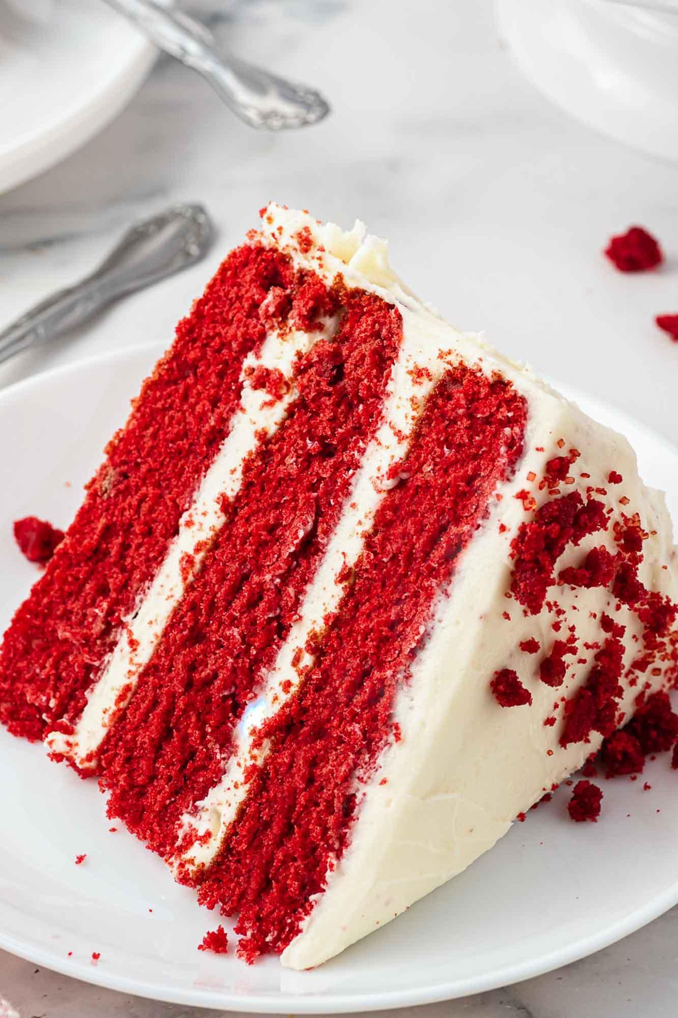 slices of red velvet cake on a plate