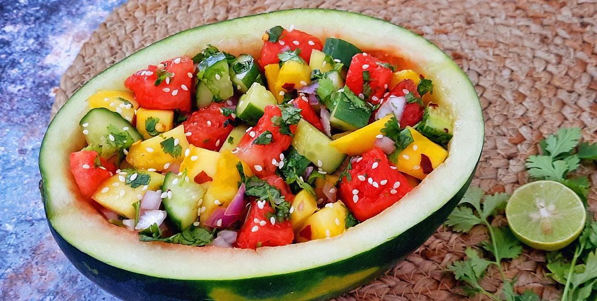 bright and colorful watermelon mango salad