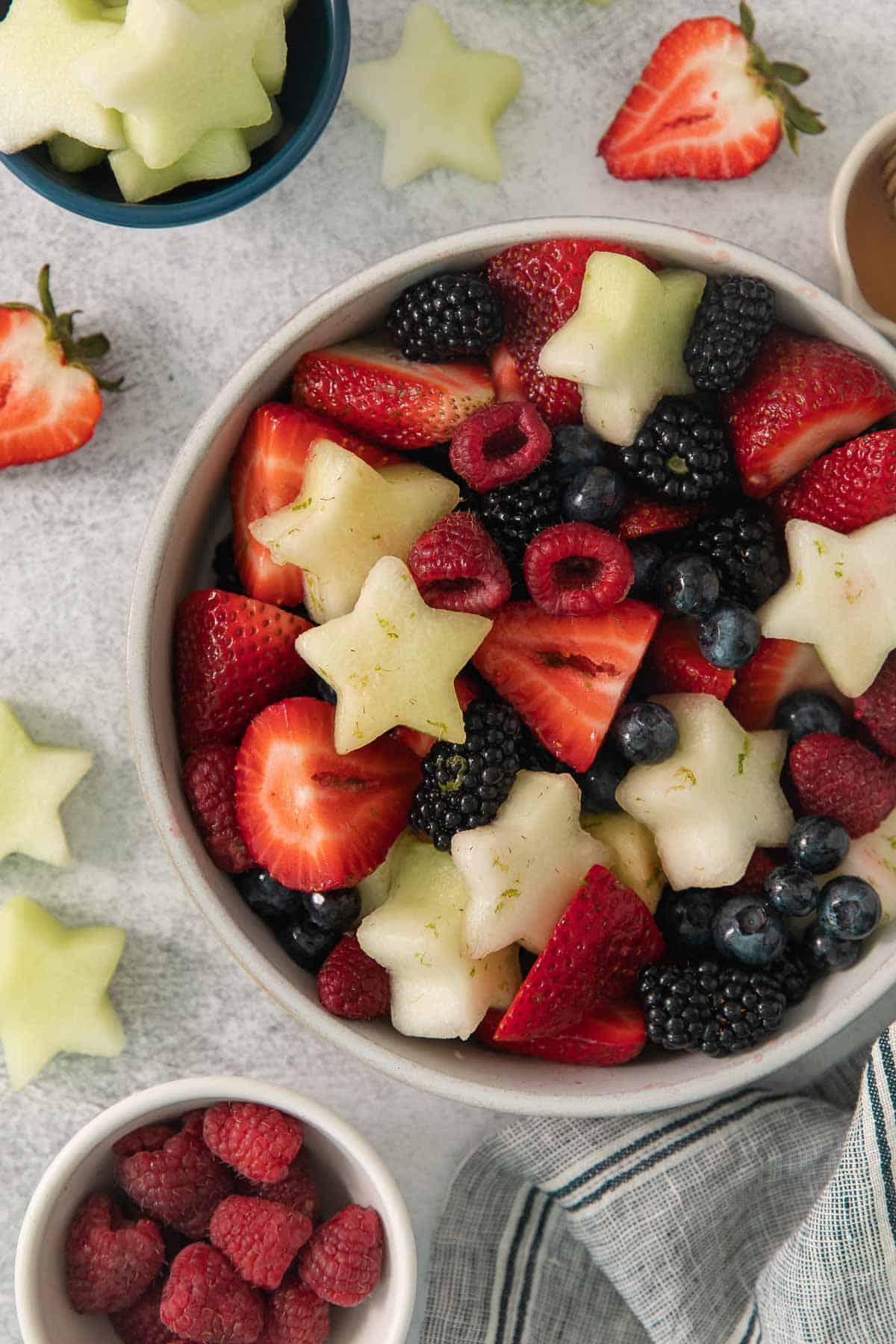Fourth of July fruit salad with honey-lime dressing