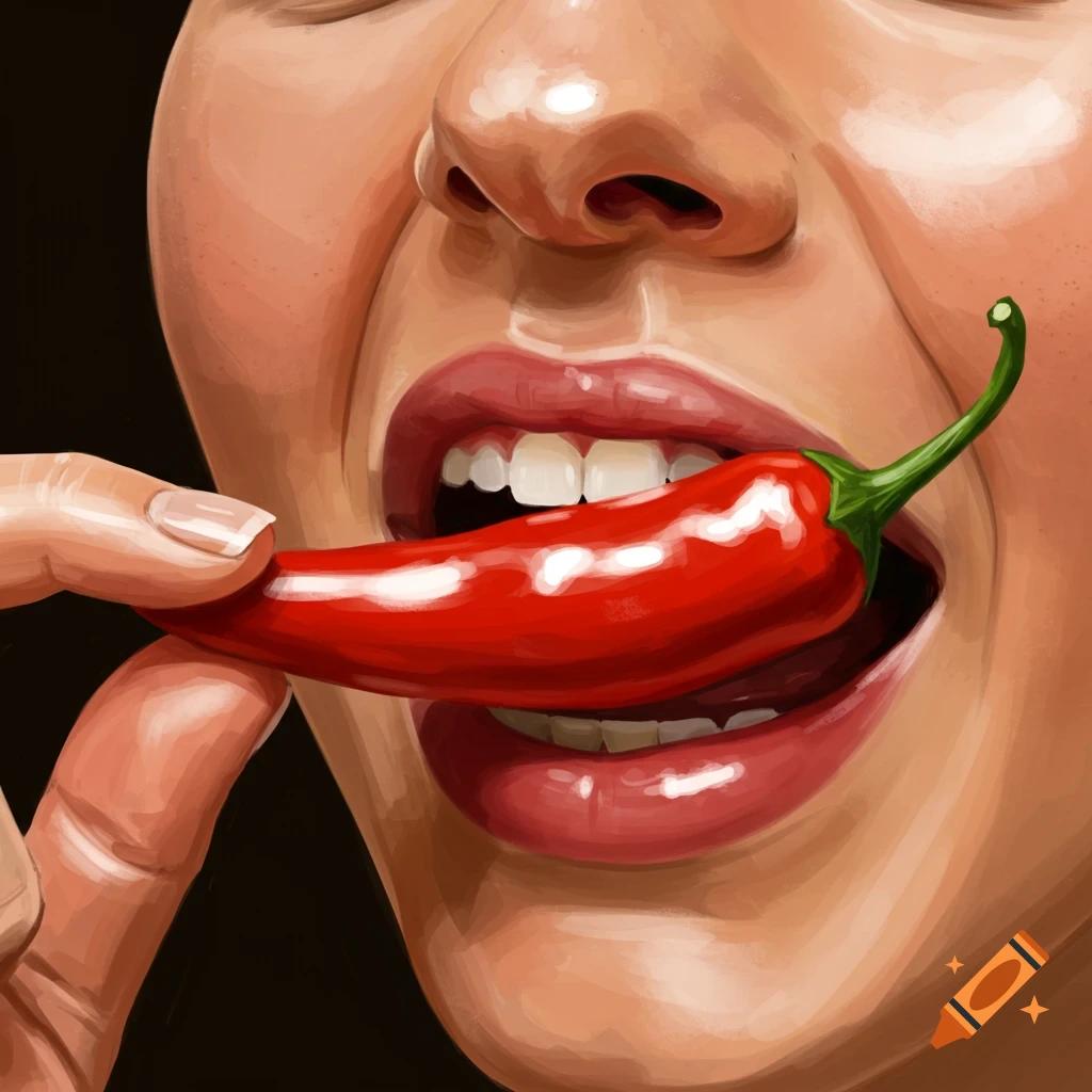 close up of a person taking a bite of a stuffed jalapeno pepper