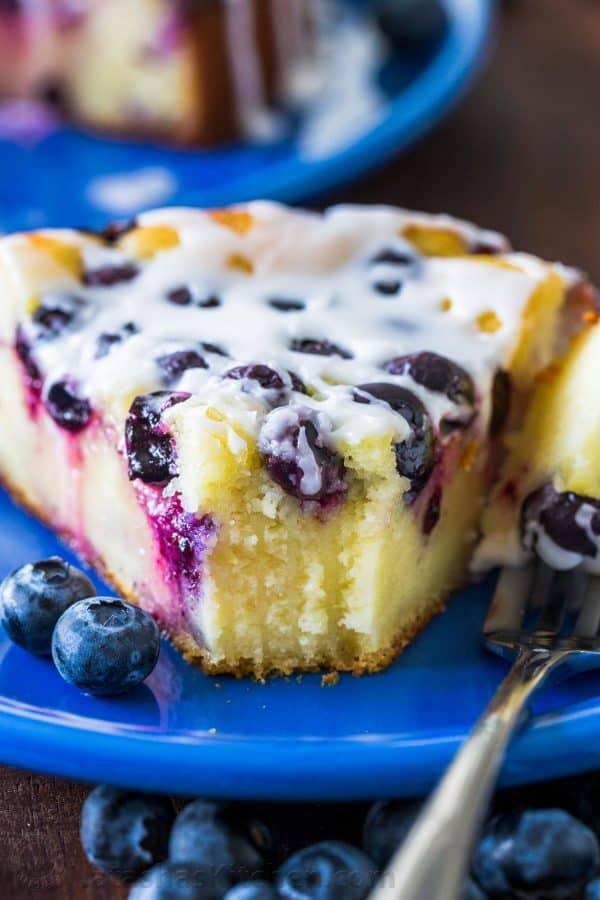 close up of the texture of a lemon ricotta blueberry breakfast bake