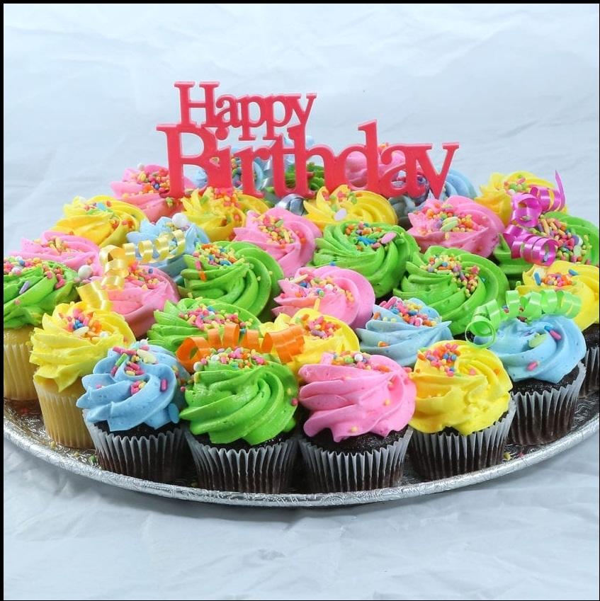 platter of colorful and decorated mini-cupcake cake pops