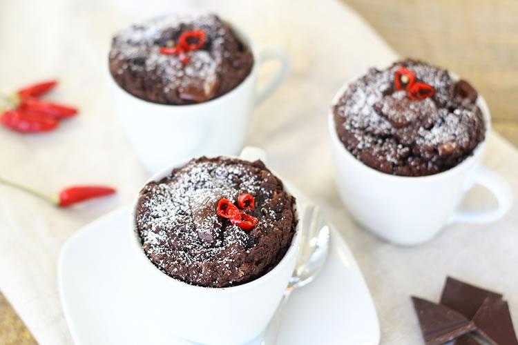 dark chocolate cayenne pepper mug cake with melting chocolate