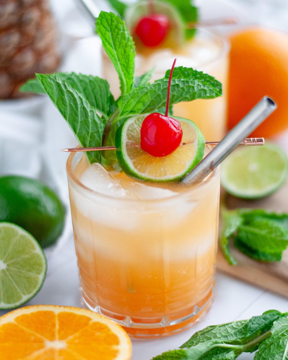 Mai Tai Virgin Mojito drink with fresh mint garnish and orange slice