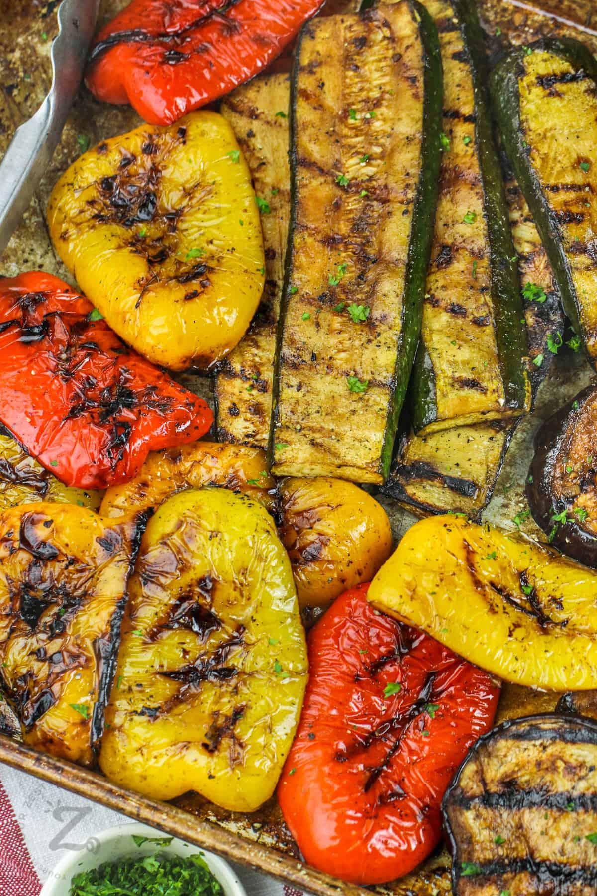 close up of grilled vegetables