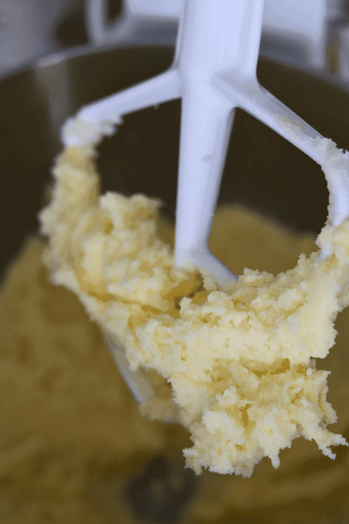 close up view of mixing rhubarb into sourdough dough