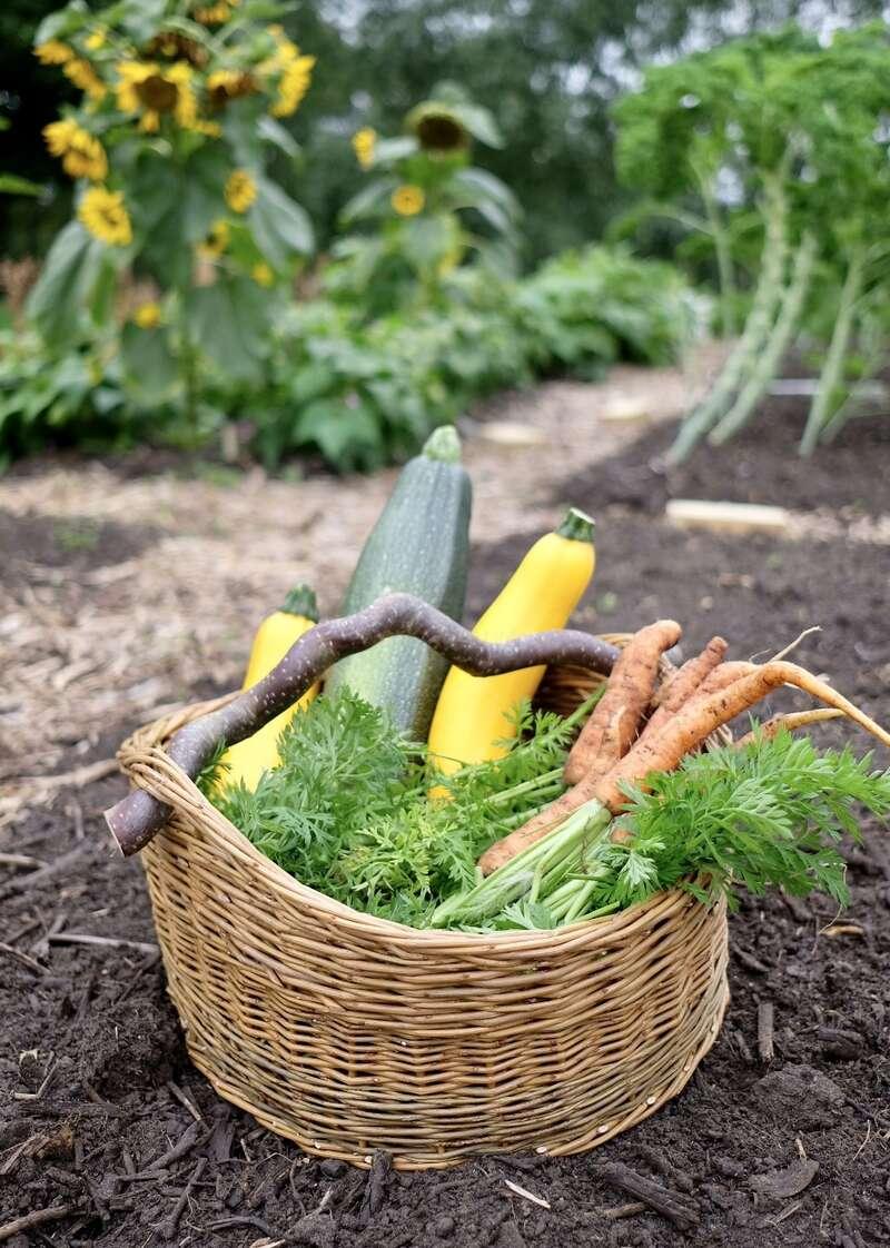 fresh zucchini harvest overflowing from a garden basket