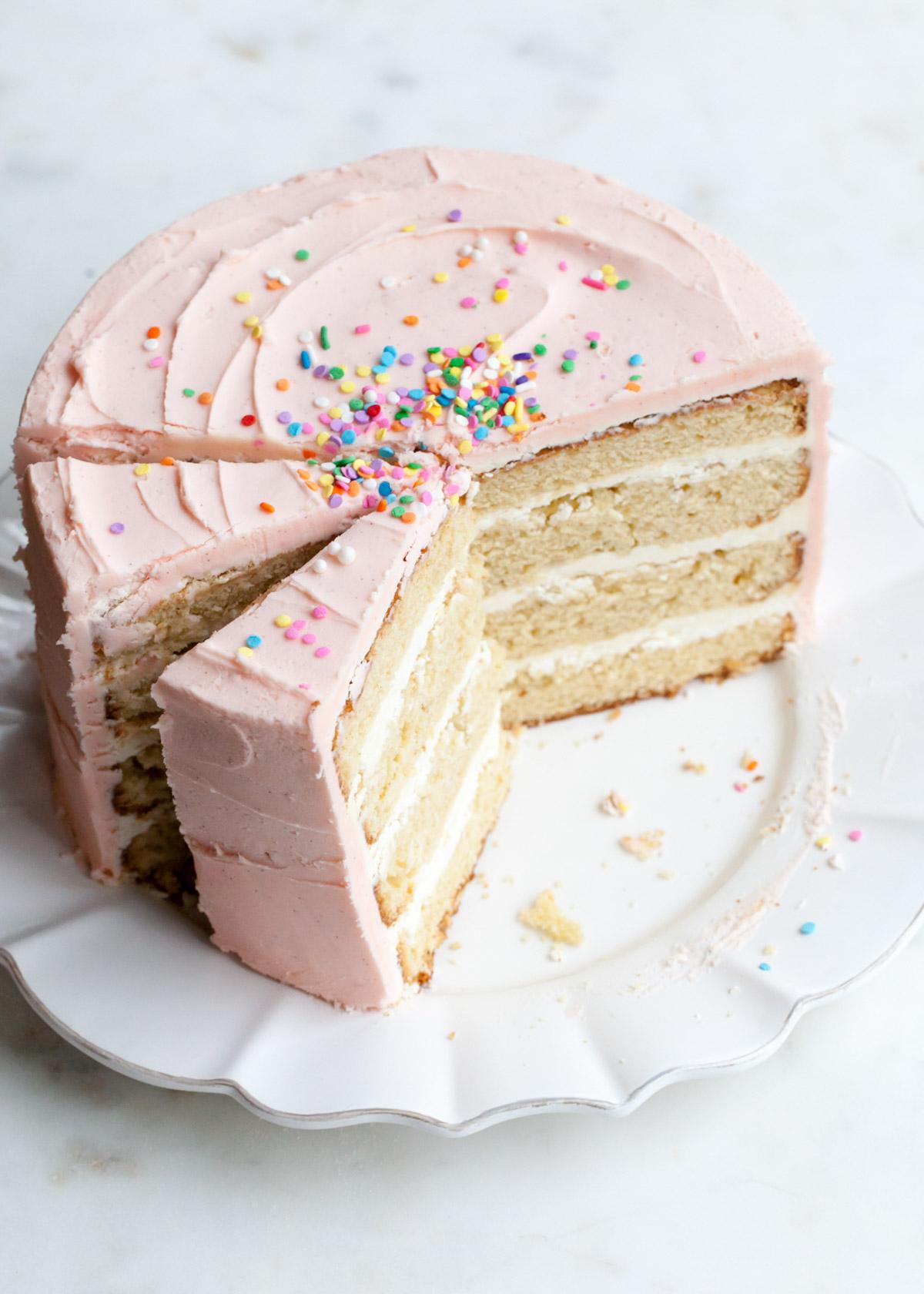 vanilla bean birthday cake with vanilla buttercream frosting