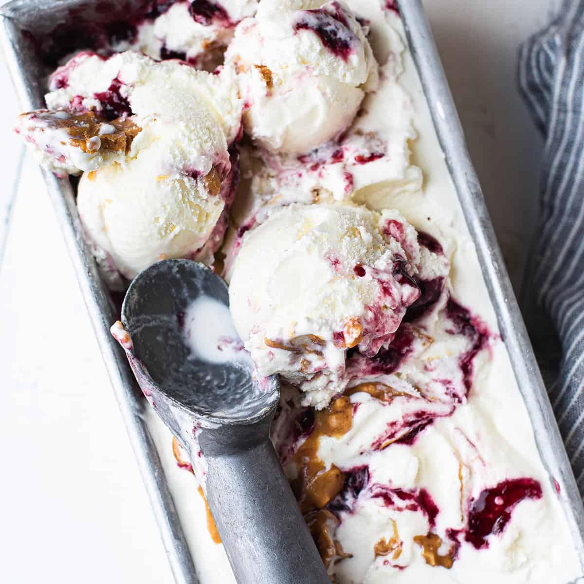 scoops of peanut butter and jelly ice cream