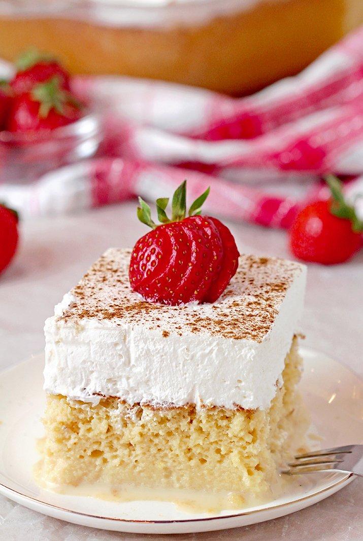 Tres leches quesadillas with strawberries and whipped cream