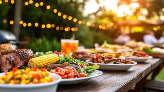 Happy family enjoying corn on the cob at a summer barbecue