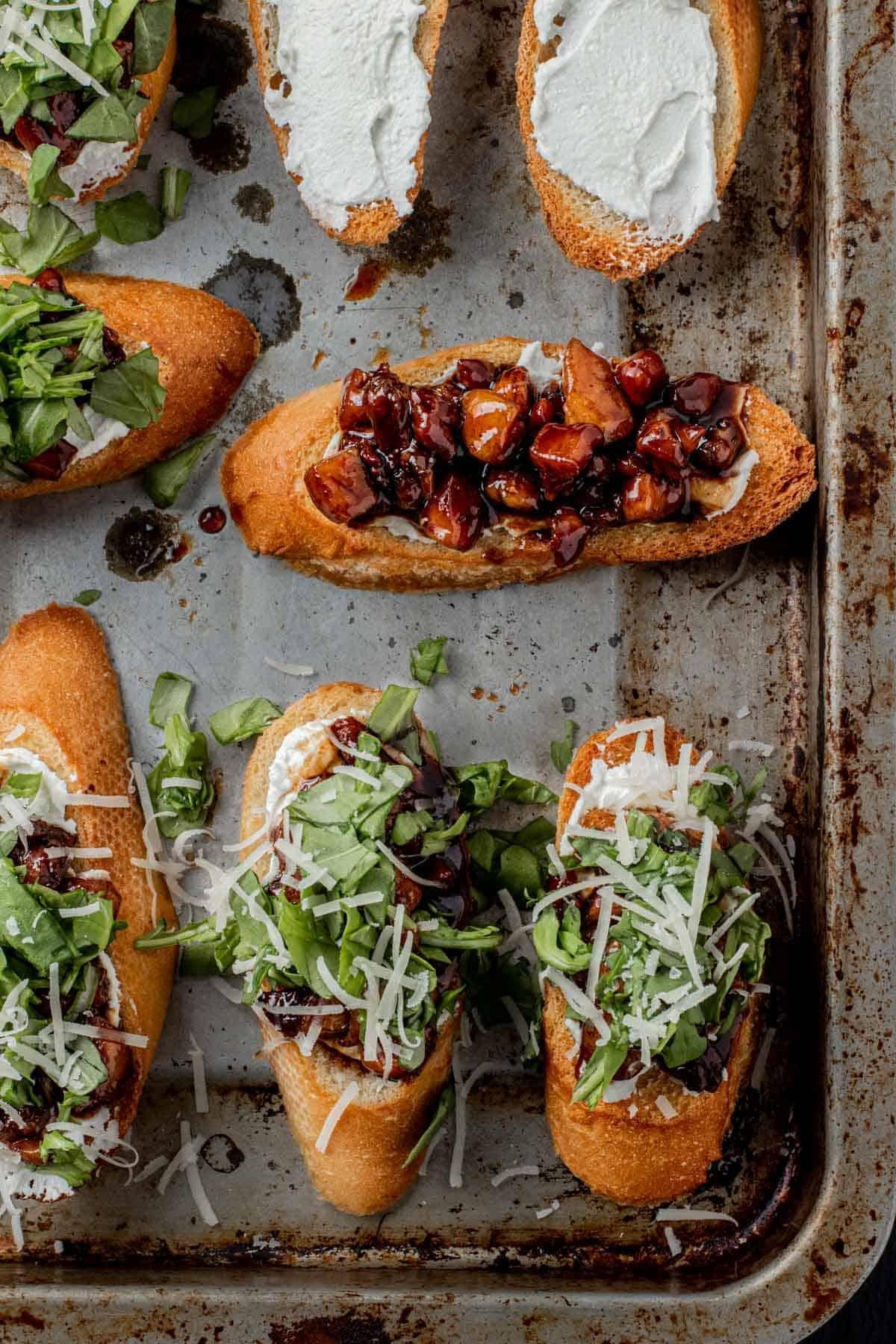 Crockpot Chicken and Goat Cheese Crostini in a camping setting