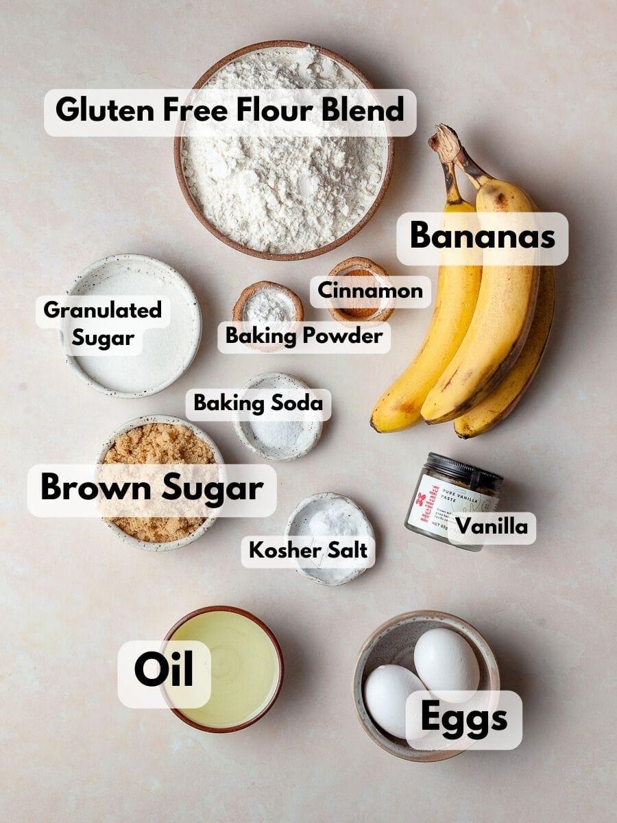 ripe bananas in a bowl next to gluten-free flour