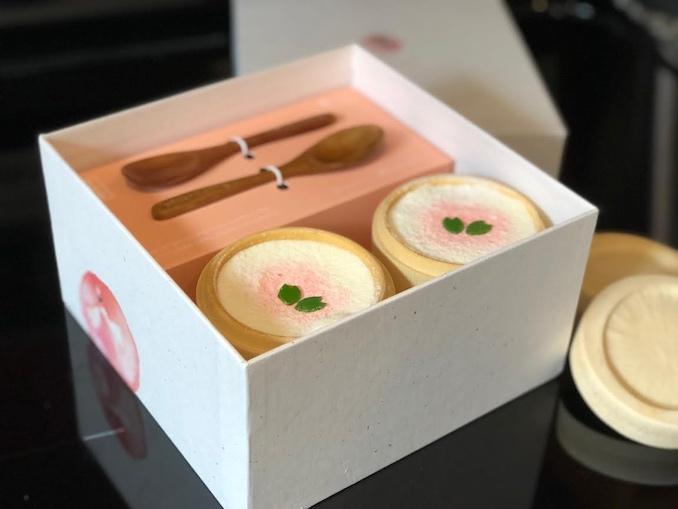 finished White Peach Himalayan Peak dessert on a table