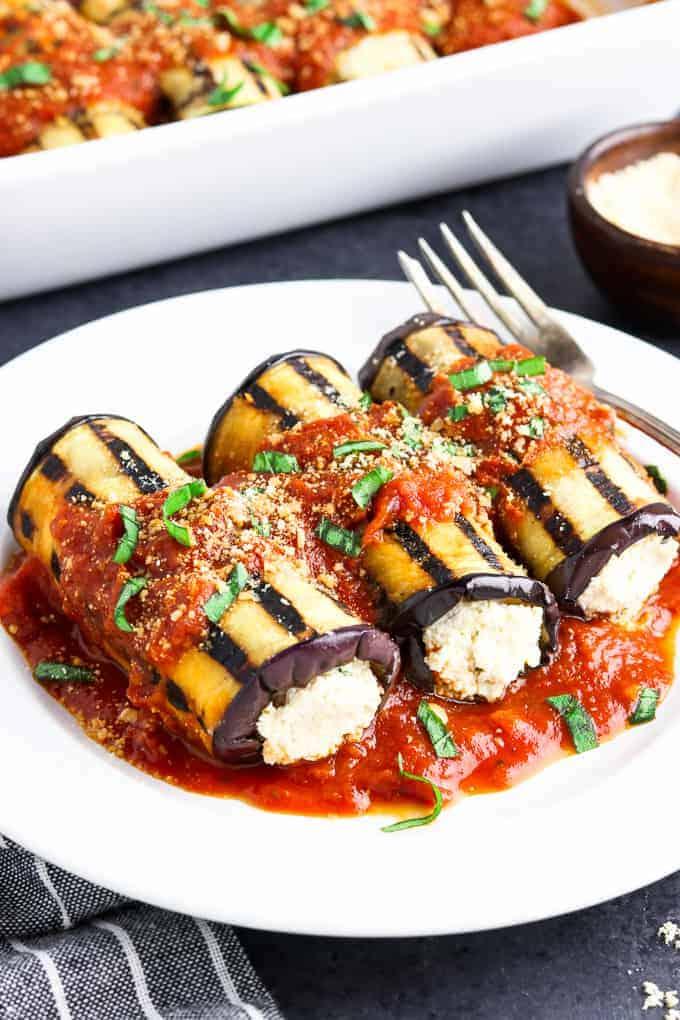 grilled eggplant rollatini plated